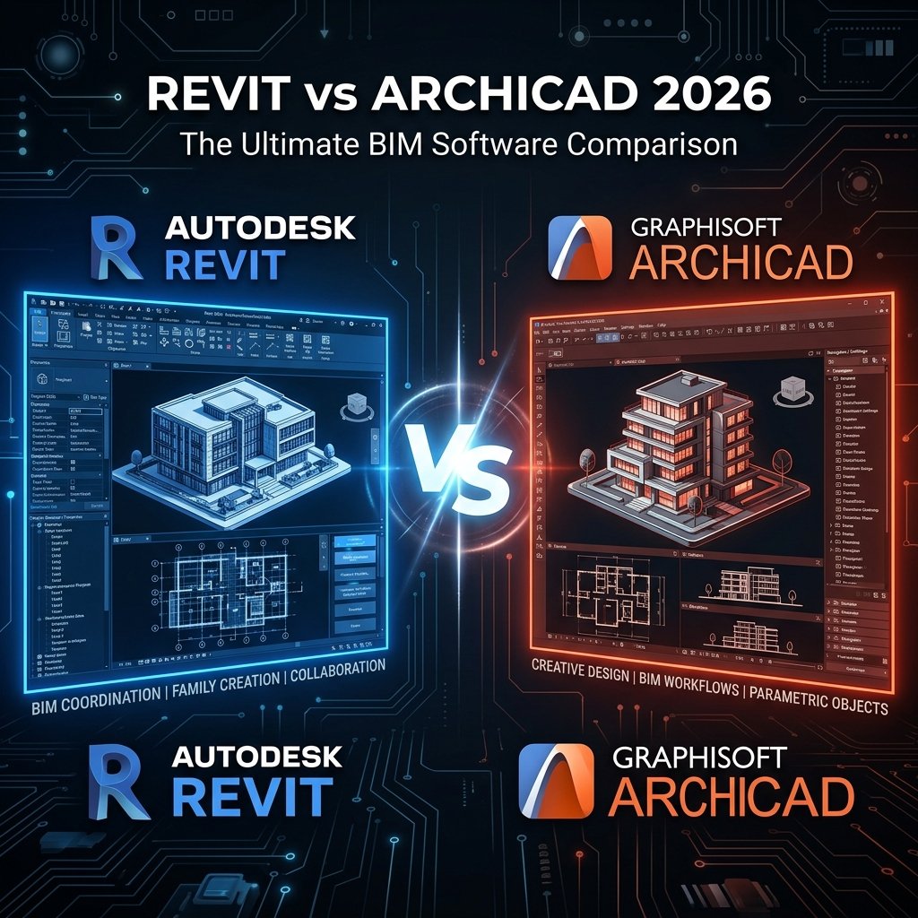 Revit vs ArchiCAD 2026: ¿Cuál es Mejor para tu Carrera? (Comparativa Completa) 1 Comparativa Revit vs ArchiCAD 2026